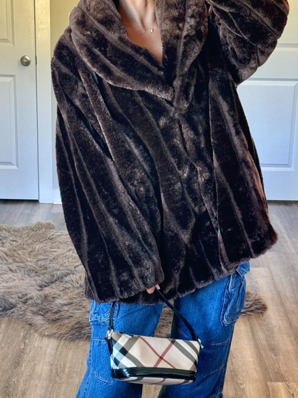 Vintage Anthony Richards Faux Fur Mink Jacket Brown 90s Swing Coat 1X Luxury